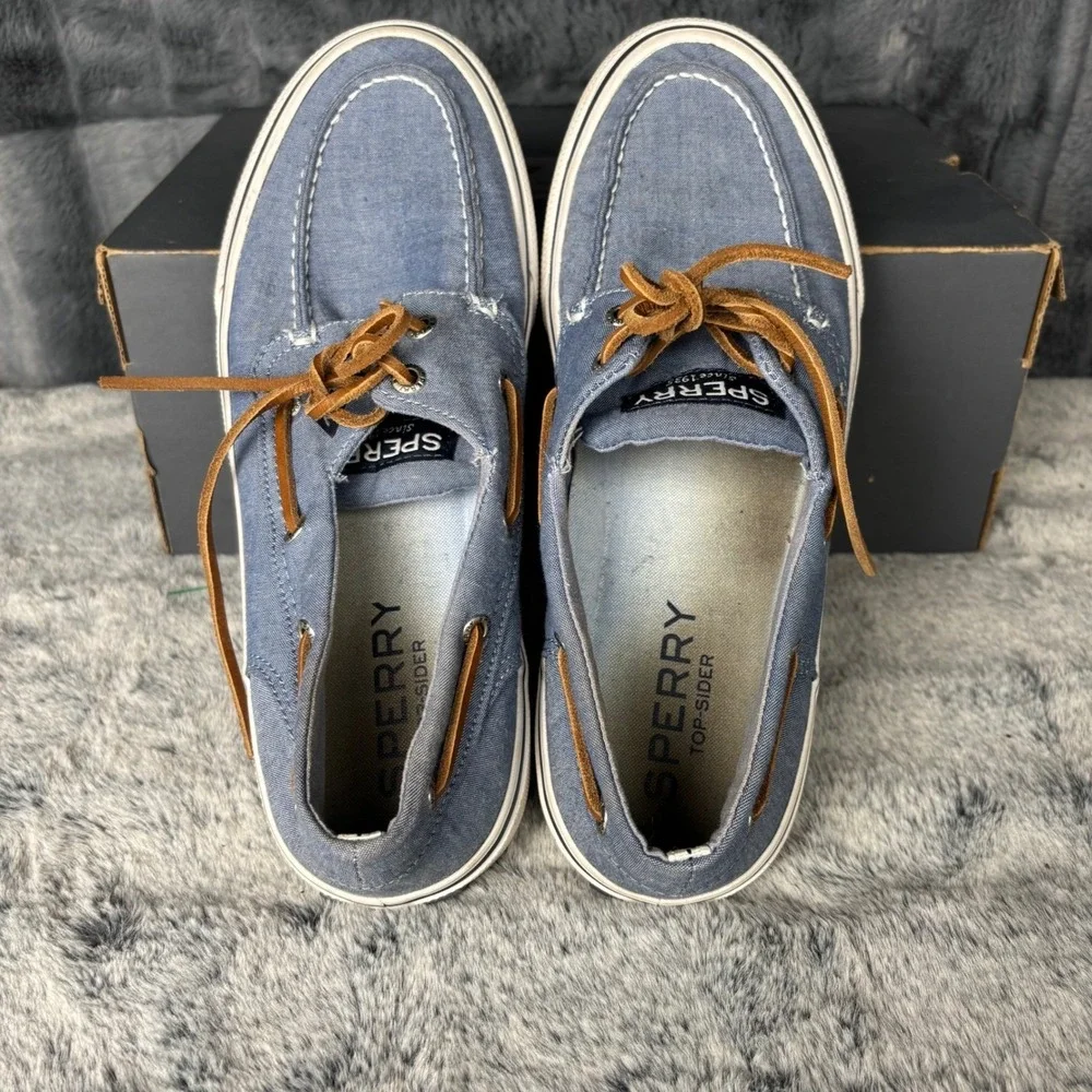 Sperry Top-Sider Bahama II Mens 8.5 Blue Denim Canvas Boat Shoes STS19247